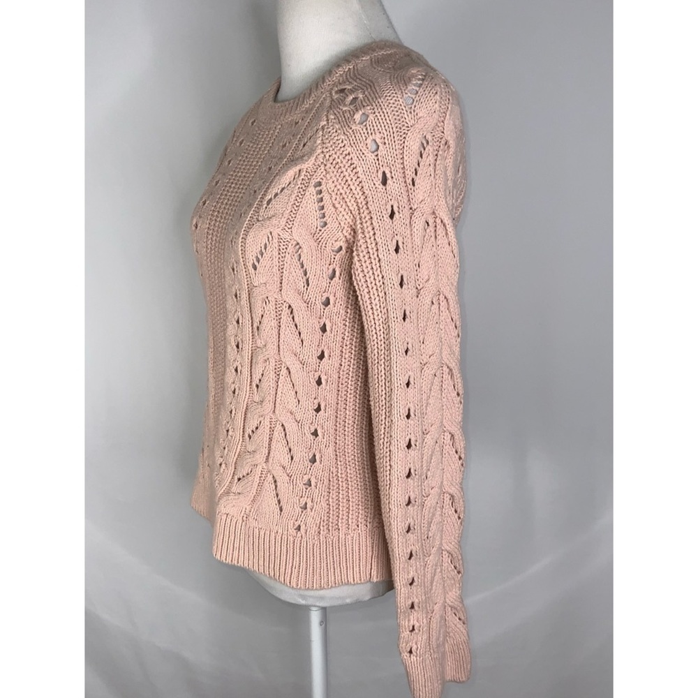 Lucky Brand Dusty Pink Cable Knit Crew Neck Ribbed Trim Casual Sweater S - Picture 4 of 13
